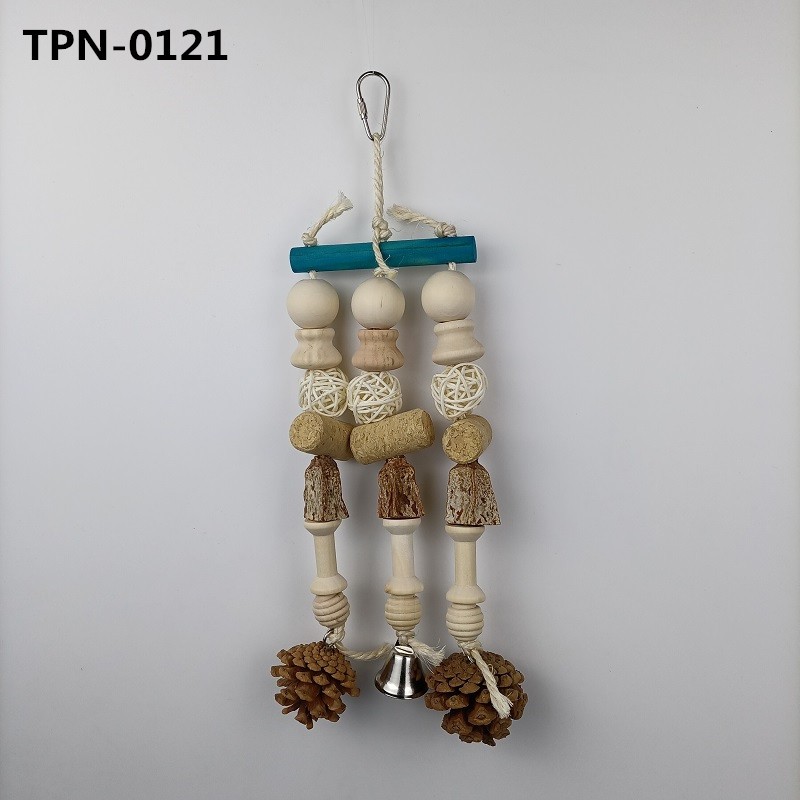 Parrot Swing Toy Bird Chew Toy with Natural Carambola,Rattan Balls,Pine Cone and Cork for Parrot Macaw African Greys Cockatiels Budgies Conure Bites,Natural Birds Cage Hanging Toy​ TPN-0121