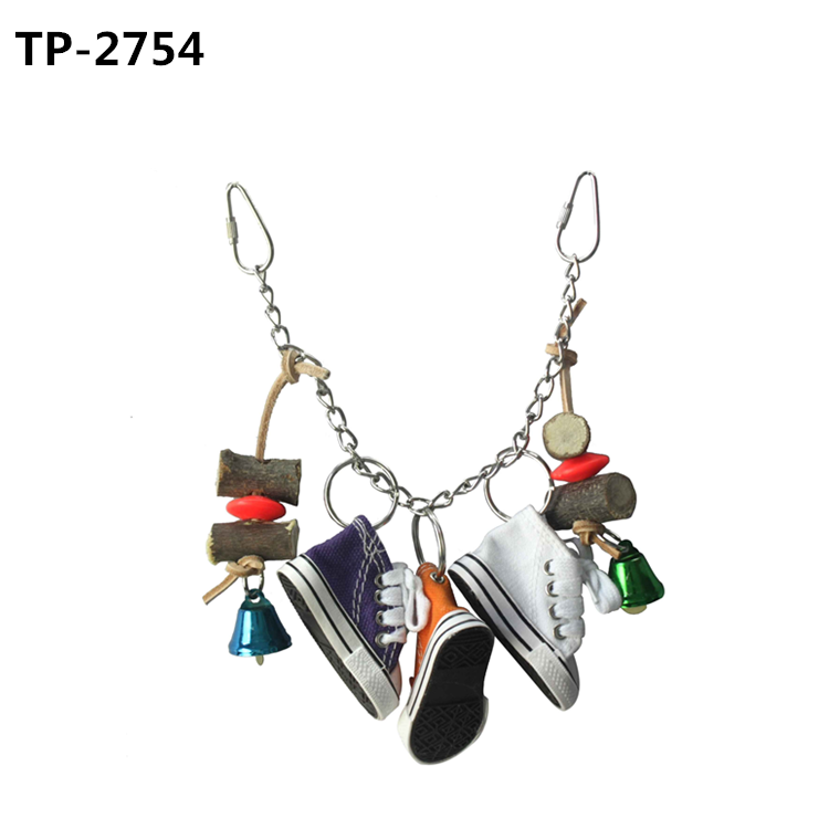 Durable Hanging Sneaker Shoe Toy with stainless steel spoon parrot toys for Medium and Large Parrot Birds