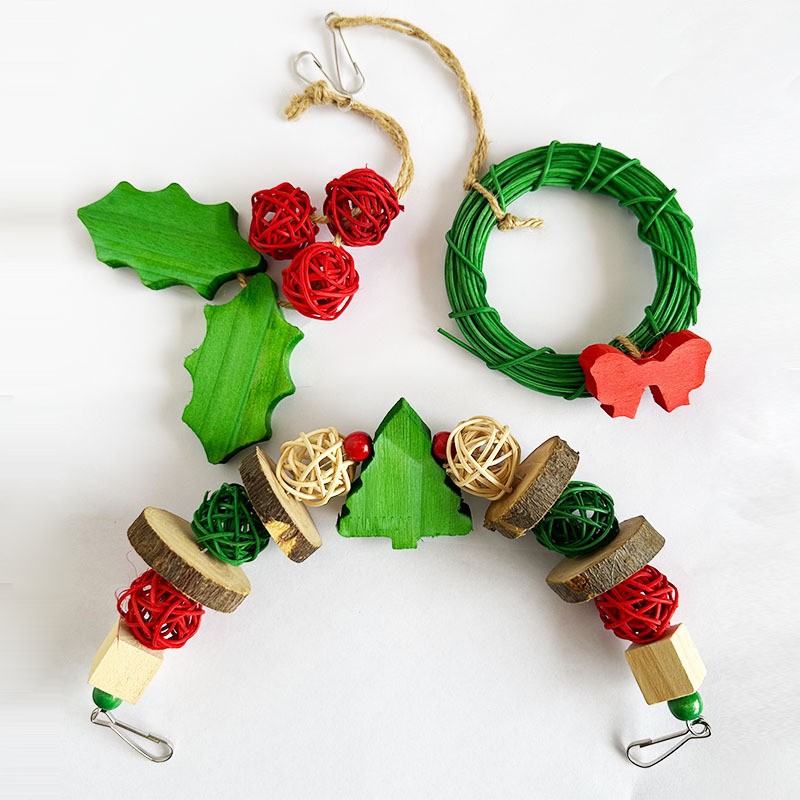 Christmas Bird Toys Set of  Vine Xmas Wreath and Gingle Bell Ring Parrot Swing for Small Pet Toy TPS-1690/1691/1692