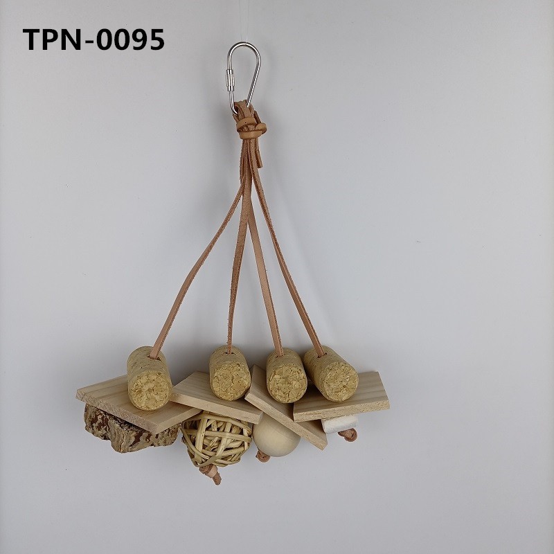 Dye-Free Wood Bird Toy Natural Leather Chewing Parakeet Parrotlet Budgie Cockatiel ​Toys TPN-0095