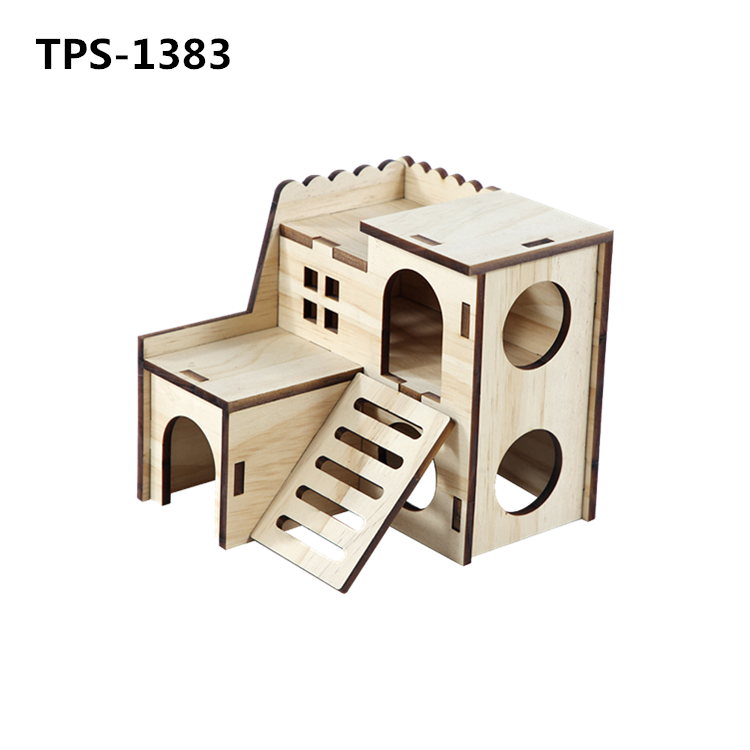 Fun Slide ​Hamster Wood House Guinea Pig Toys Hamsters Hide Out Climbing Ladder Wooden Funny Play Chew Toy Two Layers Hut for Small Animals Rat Mouse Hideouts Dwarf Gerbil  TPS-1383/84/85