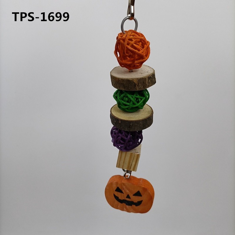 Halloween Bird Chew Toys Rattan Wooden Balls Grinding Beak Bird Cage Hanging Toy with Pumpkin Decoration for Small Pet Accessories TPS-1699