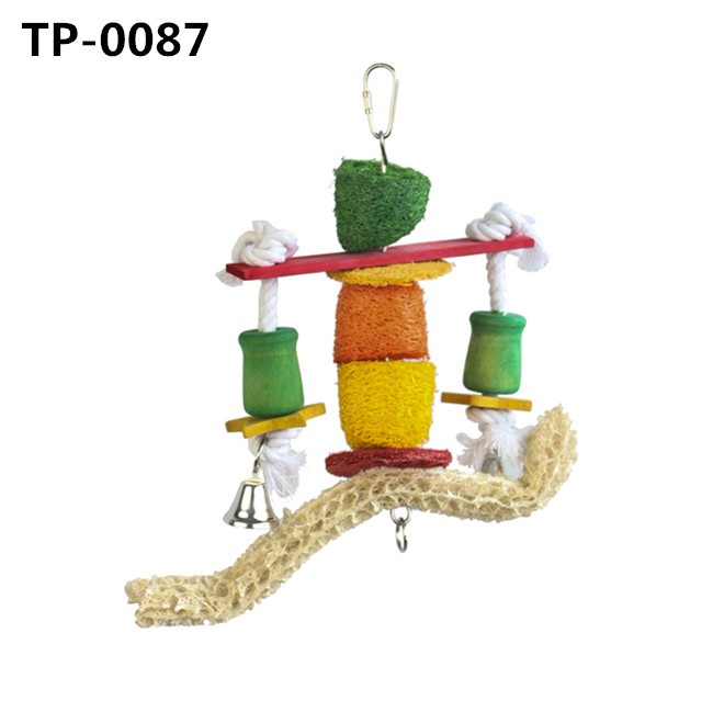 Loofah Bird Chewing Toys Cage Hanging Foraging Coop Accessories for Parrot Parakeet