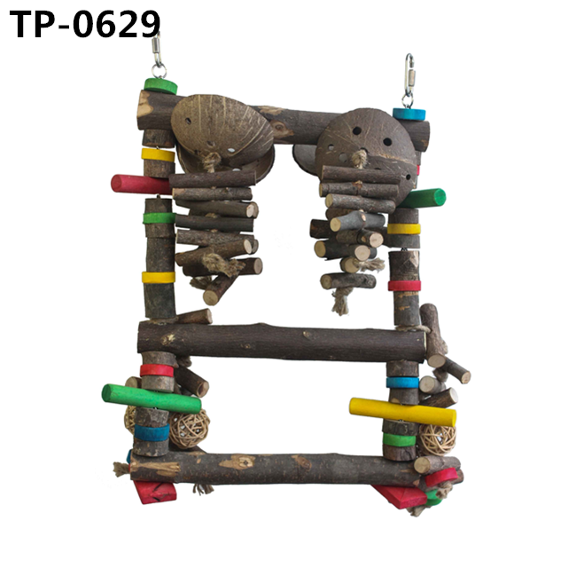 Natural Color Wood Bird Climbing Hanging Toy for Macaws African Grey Parrot Bites Wholesale Price