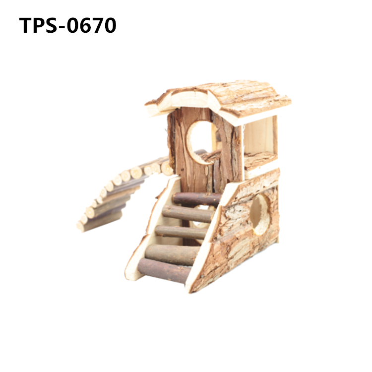 Natural Wooden Hamster Playground Small Animal Multi-Room Hideouts Houses with Climbing Ladders & Bridge for Dwarf Hamster Mice and Other Small Animals ​TPS-0669/670