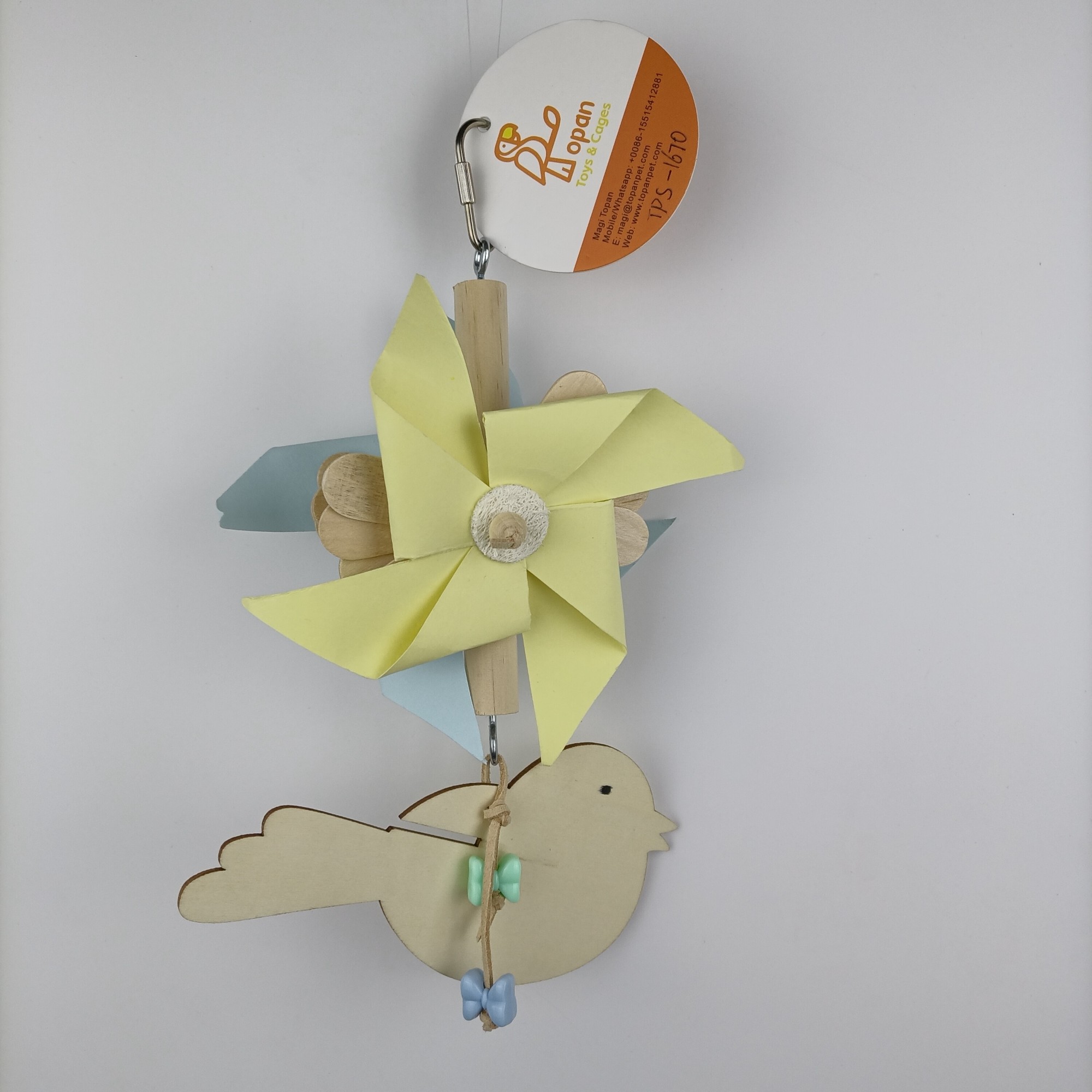 Paper Windmill Wood Bird Toys for Parrot Cage Hanging TPS-1670