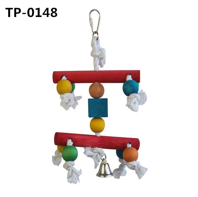 Parrot Cage Bite Toys Wooden Block Bird Cotton Knots Toy for Small and Medium Pet Cage Hanging