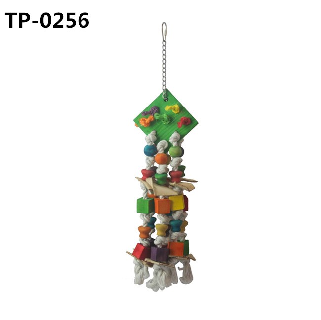 Parrot Cage Bite Toys Wooden Block Bird Cotton Knots Toy for Small and Medium Pet Cage Hanging