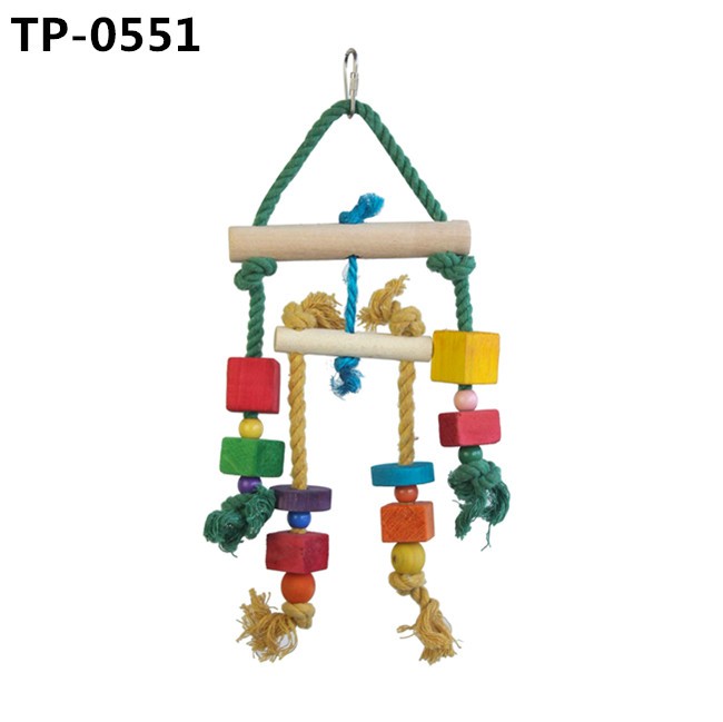 Parrot Cage Bite Toys Wooden Block Bird Cotton Knots Toy for Small and Medium Pet Cage Hanging