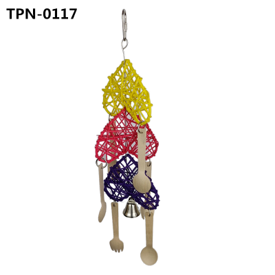 Eco-Friendly Parrot Toy Colorful Rattan Ball with Wood Spoon Bird Cage Accessory Puzzle Bird Playing Toy Eco-Friendly Parrot Toy Colorful Rattan Ball with Wood Spoon Bird Cage Accessory Puzzle Bird Playing Toy