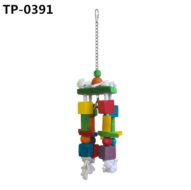 Small Bird Parrot Hanging Bite Wooden Blocks Cage Fun Toy with China Wholesale Price